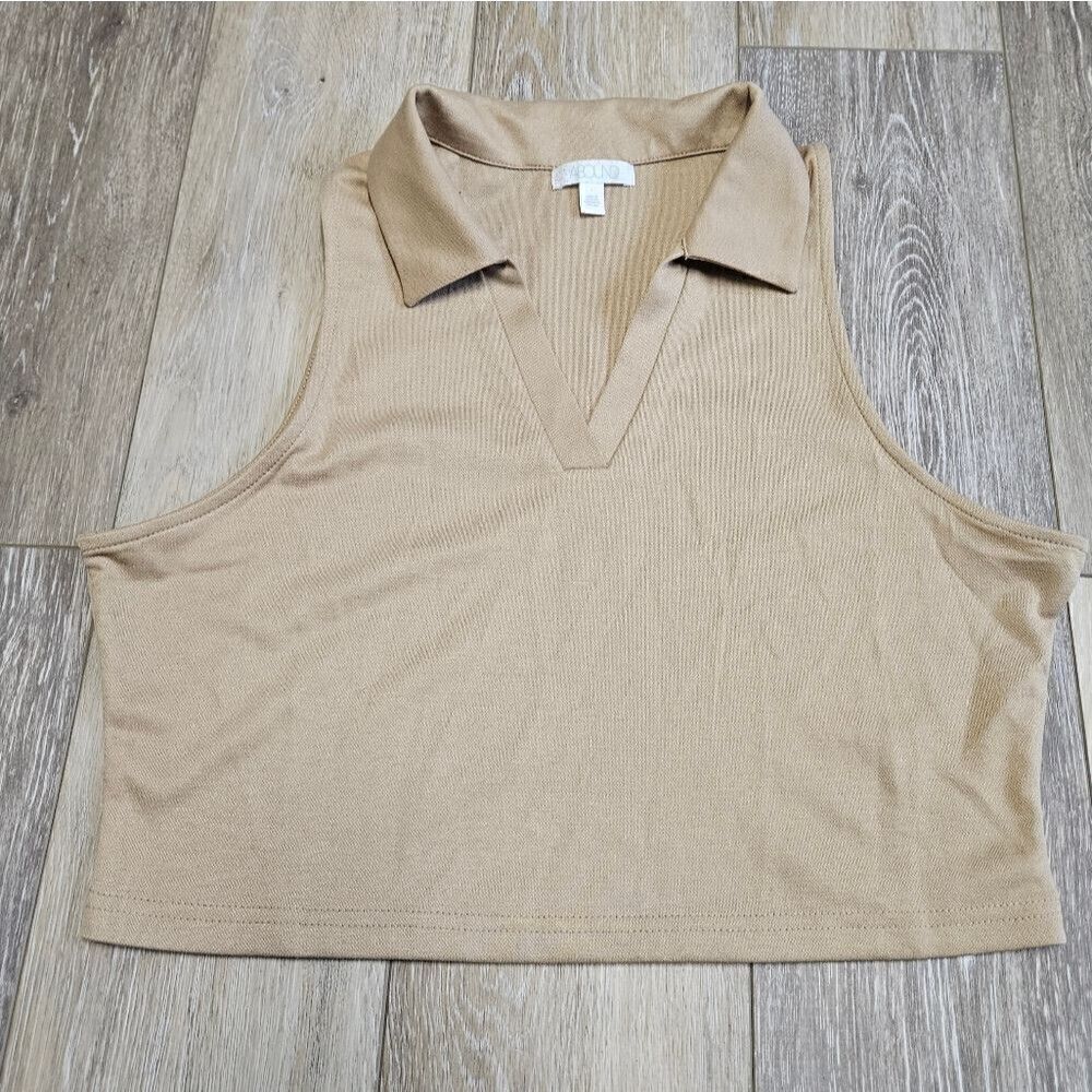 Abound Collared Cropped Tank Top Blouse Women's Large Tan Beige Kahki Nude Cream